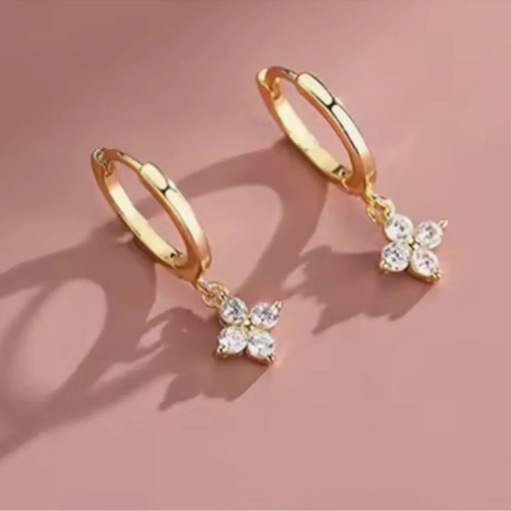 Sterling Silver Hoop Earrings with Sparkling Star Charm - Swarovski Inspired